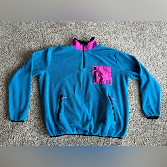 Lazy Oaf Vintage Zip Fleece Pullover Neon Pink & Blue 80s Sweater Size XS - Picture 2 of 7